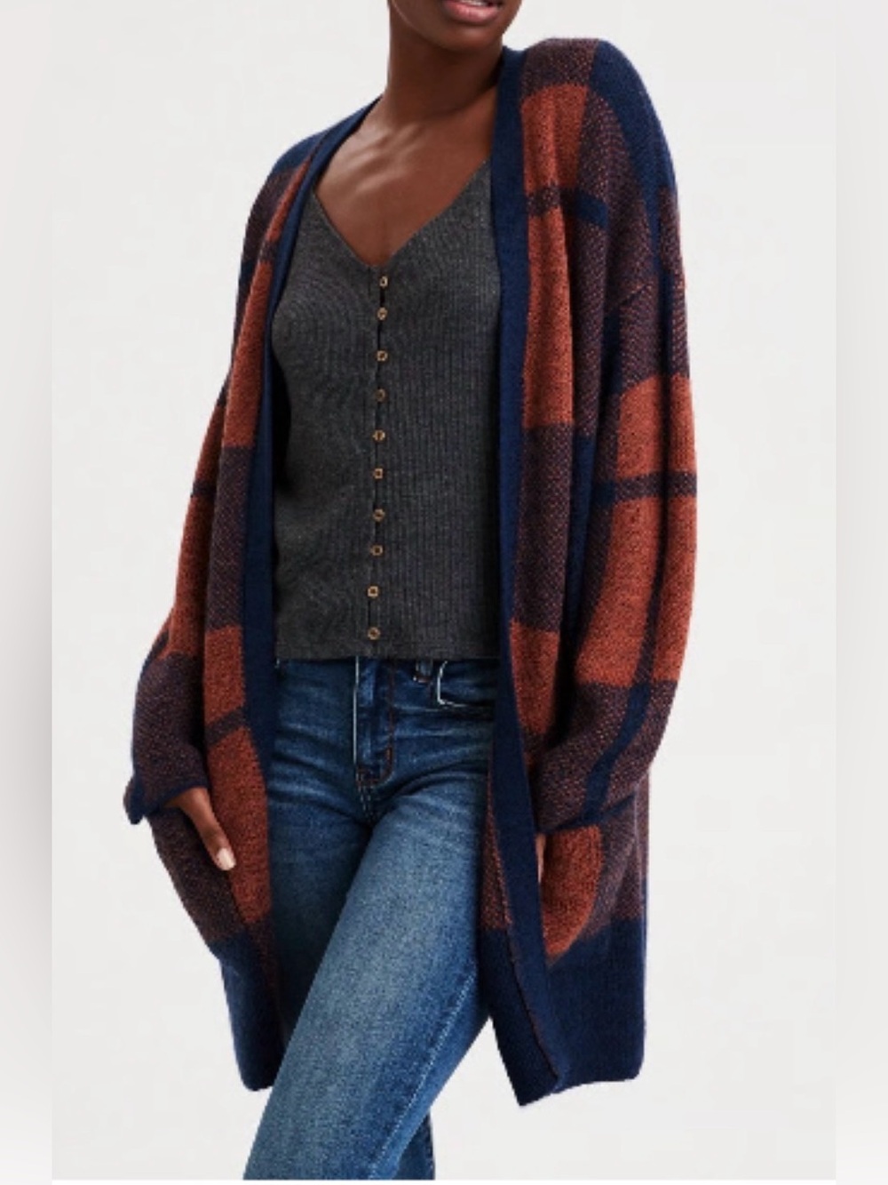 American Eagle Soft Grunge Buffalo Plaid Grandpa Core Cardigan Sweater M D87
